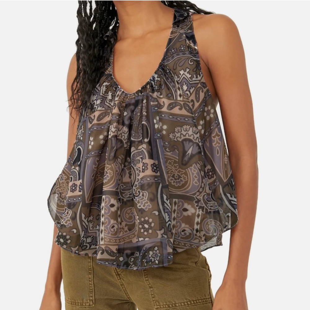 🆕 FREE PEOPLE GRAY AND BLACK ASYMMETRIC-BLOUSE (Sz S)